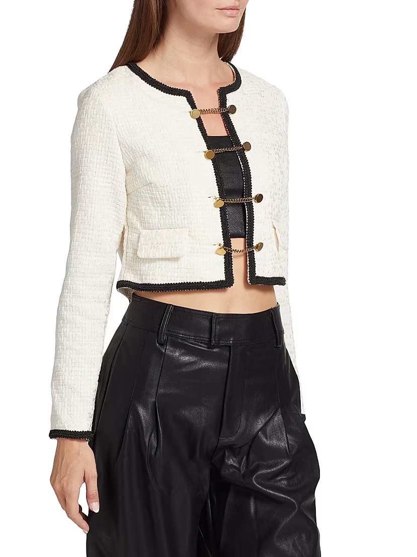 Women's Cream Cropped Jacket With Black Trim